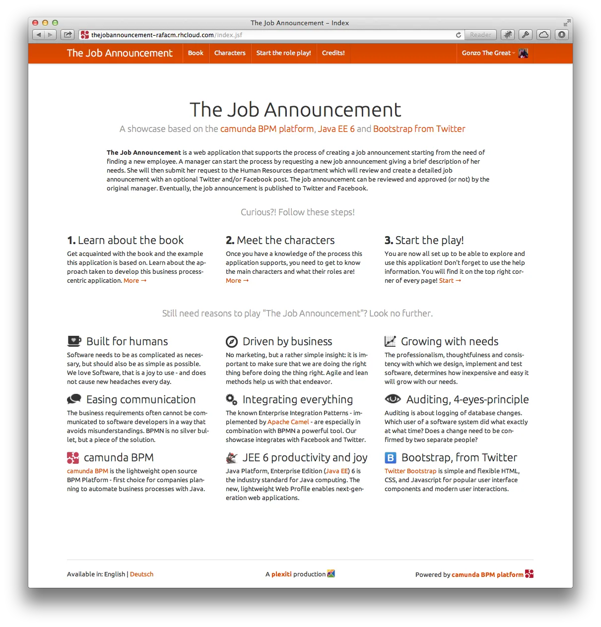 The Job Announcement running on OpenShift